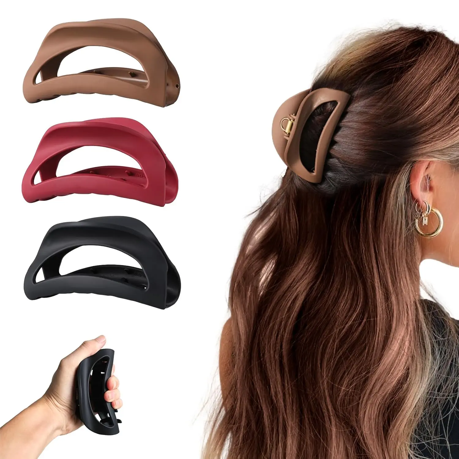 4 Pack Silicone Flexible Hair Claw Clips for Women, CloudSoft Clips, Extra Large Claw Clips, Jumbo Claws clips forThick Curly Hair, Unsnappable Flexible Non-slipRectangle,Hair Accessories for Girls, Basic