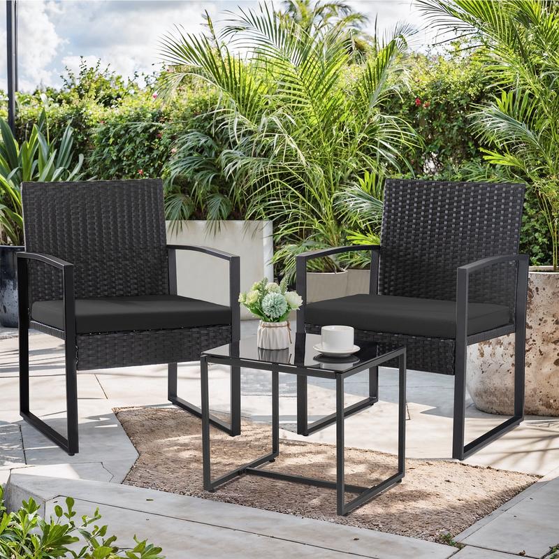 HOMALL Patio Furniture 3-Piece Set Casual Wicker Chair Bistro Chair with Coffee Table