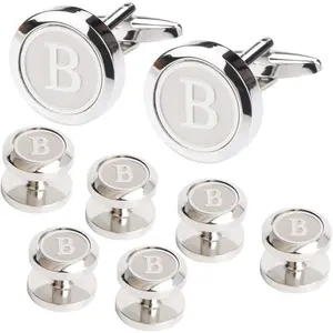 Mens Cufflinks and Studs Set for Tuxedo Shirts Business Wedding Initials Alphabet A-Z Gift Set