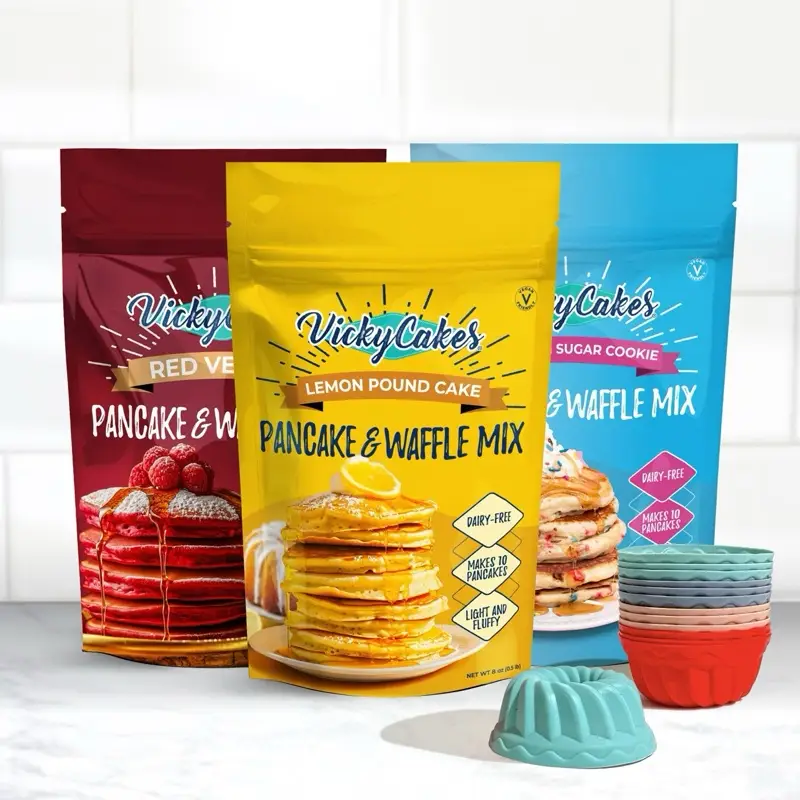 Bundt Cake Bundle - Red Velvet, Lemon Pound Cake, & Confetti Sugar Cookie Pancake Mixes with Mini Silicone Bundt Baking Molds