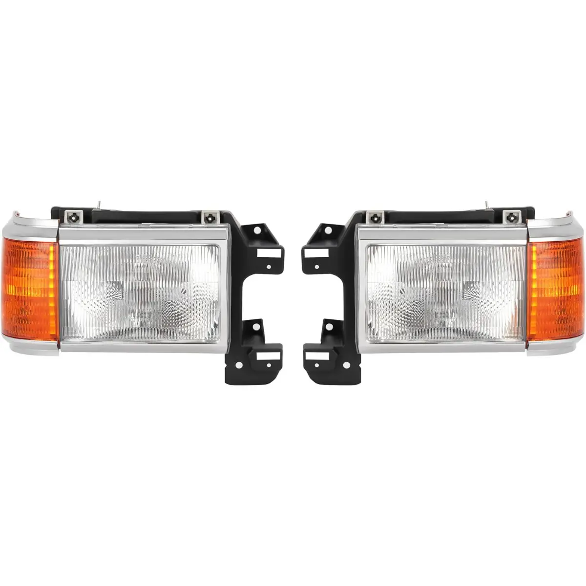 Pair Headlight Compatible with 1987-1991 Ford Bronco F150 F250 F350 F450 Truck Replacement for E9TZ13008C E9TZ13008D Headlamp Clear Lens+Amber Lens+Chrome Housing (Plastic)