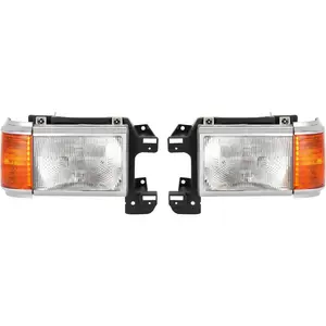 Pair Headlight Compatible with 1987-1991 Ford Bronco F150 F250 F350 F450 Truck Replacement for E9TZ13008C E9TZ13008D Headlamp Clear Lens+Amber Lens+Chrome Housing (Plastic)