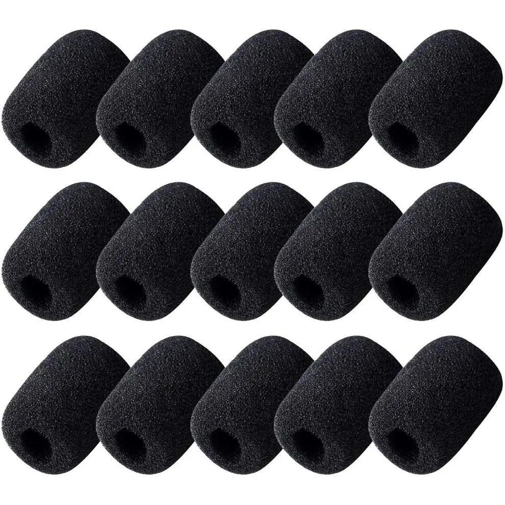 15 Pack Foam Microphone Windscreen, Lapel Headset Microphone Sponge Mini Foam Cover Shield Protection for Variety of Headset Microphone(Black)