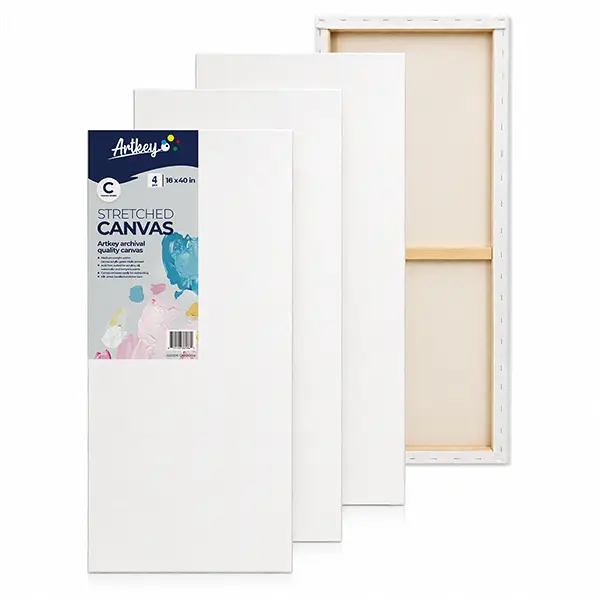 Large Canvas for Painting 16x40 Inch 4-Pack, 12.3 oz Triple Primed 100% Cotton Stretched Canvas, Blank Large Canvases for Oil Paint Acrylics Pouring & Wet Art Media