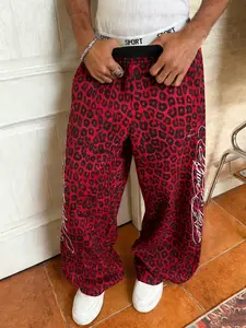 Men's Leopard Print Fleece Wide Leg Pants, Soft Rabbit Fur Fabric, Fall & Winter Warm Comfort, Casual Home Wear, Outdoor Dressing