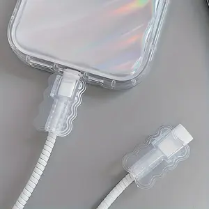 Wave Cable Protector Set, Tpu Cable Saver Sleeve, Cord Protection Accessories, for Mobile Phones, Data Line Protection Kit, Wave Pattern Design