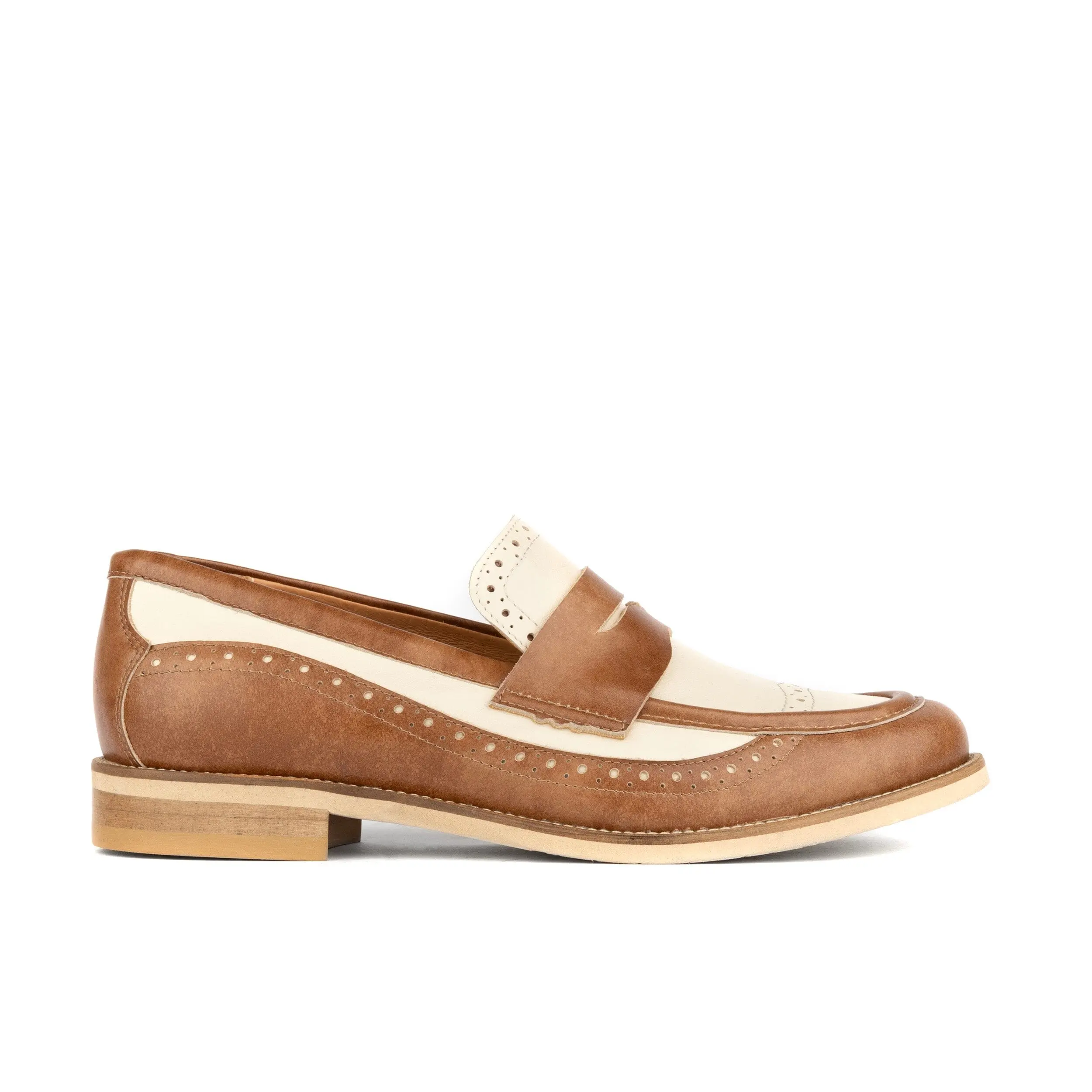 Angelina - Tan & Off White Womens Loafers