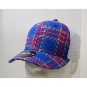 212 MAIN Unisex Cotton-Nylon Plaid Print 6-Panel Mid-Profile Structured Trucker Cap - Snapback Caps, Mesh Hat, Stylish Hat, Snapback Closure, 6017-202 202-White, 1 Size Fits Most