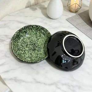 2pcs Vintage Ink Ceramic Appetizer Dishes, Elegant Matte Dinnerware, Home Crystal Dip Plates, Restaurant Condiment Bowls, Ideal for BBQ, Picnic, Daily Use