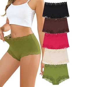 LEVAO Boy Shorts Underwear for Women Lace Full Covreage Boxer Briefs Pantie 5 Pack S-XL