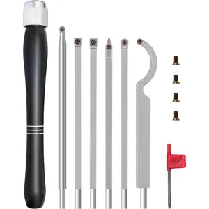 Carbide  Lathe Turning Tools, Quick Replacement Turning Tools Kit, Full Size Rougher And Finisher Swan  Hollowing Tools For Woodturning(7pcs black)