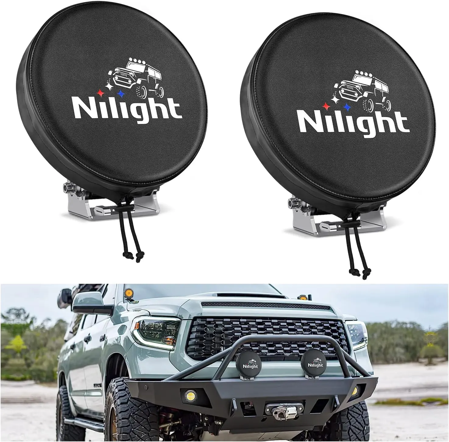 Nilight 5.75in Round Black Leather Car Light Cover - R0230 Fit Weather Shield for Jeep, Truck/SUV/ATV Auxiliary Ditch Fog Bumper Headlights, Cars Accessories, Round Cover
