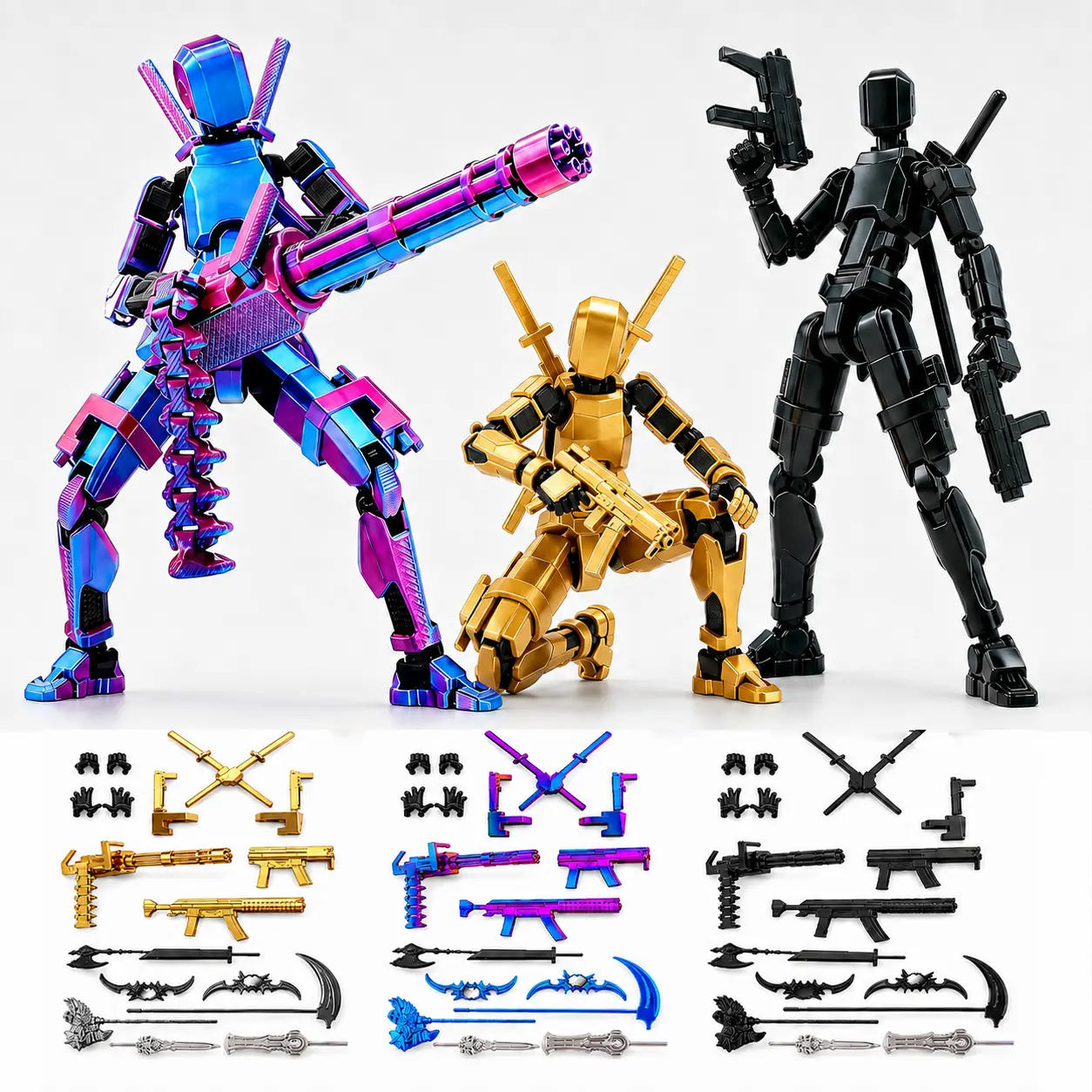 Titan 13 Pre-Assembled Action Figure Set with Interchangeable Hands and Expanded Accessories, ABS Articulated Robot Figure for Creative Posing and Display