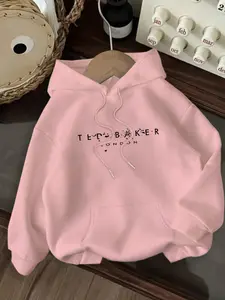 Women's Casual Fashion Hoodie Ted Baker Letter Floral Kangaroo Pocket Drawstring, Daily Wear, Fall & Winter Clothing, Fashion Lovers