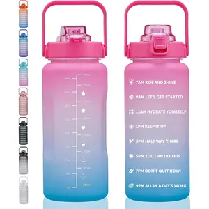 64oz,100oz,128oz Large Motivational Water Bottle with Time Marker, Leakproof & BPA Free Half Gallon Big Water Bottle with Straw Handle Tritan Frosted Water Jug for Gym,Fitness,Outdoor Sports