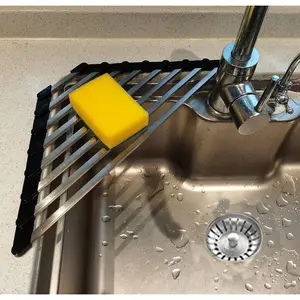 Corner Sink Dish Drainer over the Sink Dish Drying Rack Corner Dish Rack SUS304 Cubic Stainless Still Kitchen Sponge Holder Corner Sink Sponge  Dish Rack (Black)