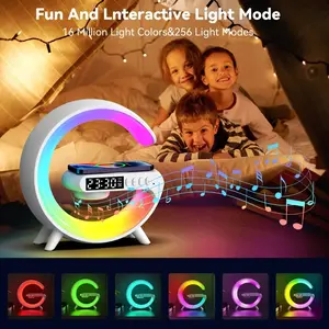 Multifunction RGB Light Bluetooth Speaker Alarm Clock, 15W Fast Wireless Charger Stand Pad for iPhone & Samsung Charging Station  Audio, Button, Cable, Card, Smartphone, Chargeable
