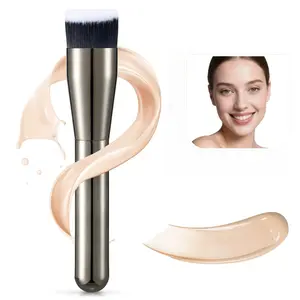 Kabuki brush for liquid foundation,foundation brush for liquid makeup(Coffee Gold) Premium Korean top flat Salon Barber Neck and Face Hair Complete Multi-Functional Makeup Essential Powder Makeup Brush Nylon Contour Blending Brush Set