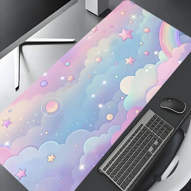 Rainbow Galaxy Stars Large Gaming Mouse Pad, Washable Rubber Extended Desk Mat with Non-Slip Base, Girly Aesthetic Desk Accessories Home Office Decor, Mouse Pads for Desk, Christian Gifts for Women