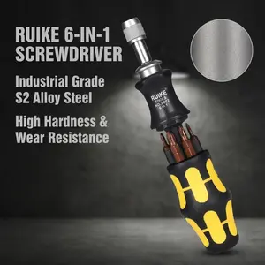 RUKE 6-in-1 Retractable Screwdriver Set, Industrial Grade S2 Alloy Steel Bits with Hidden Storage, High Hardness & Wear Resistance, Multi-function Ratchet Screwdriver for Home Repair, DIY, Maintenance & Disassembly, Portable Hand Tool