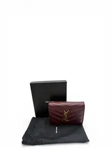 Pre-owned Yves Saint Laurent LEATHER Small Leather Goods YSL BURGUNDY CALFSKIN SHORT WALLET