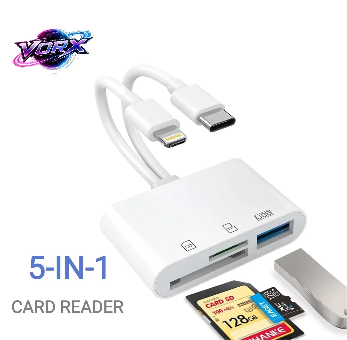 SD Card Reader for iPhone, iPad, Android, 5-in-1 Memory Card Reader with Camera Adapter, USB-C & Lightning, Supports SD/MicroSD Cards & USB Flash Drives, Fast 2-Way Photo & Video Transfer, Trail Game Camera Viewer, Plug & Play, No App Required