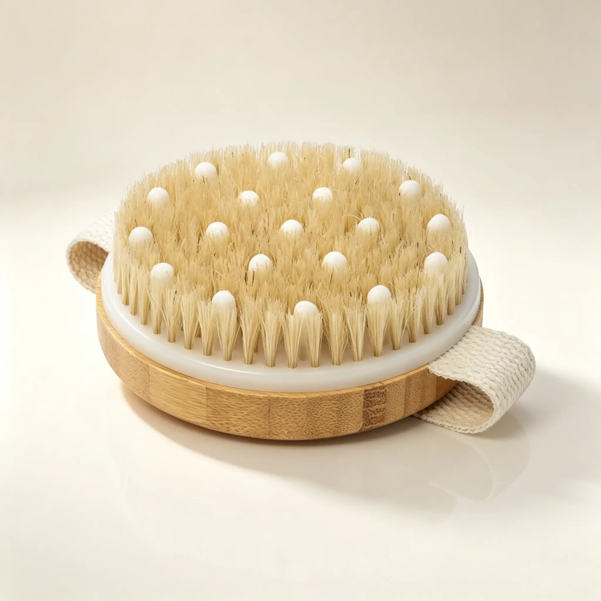 Dry-brushing body brush set, including a long-handled back brush and a round exfoliating brush, promotes blood circulation, aids in lymphatic drainage, and helps reduce cellulite; a body care accessory suitable for both men and women