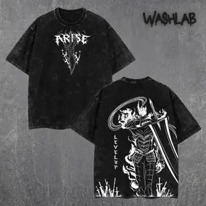 Retro Limited Igris Solo Leveling Ver2 Graphic Tee Double Sided Print Oversized Acid-Washed Heavyweight Cotton T-Shirt – Unisex Anime Manga Tee, Perfect Gift for Anime Fans and Lovers Menswear Tops