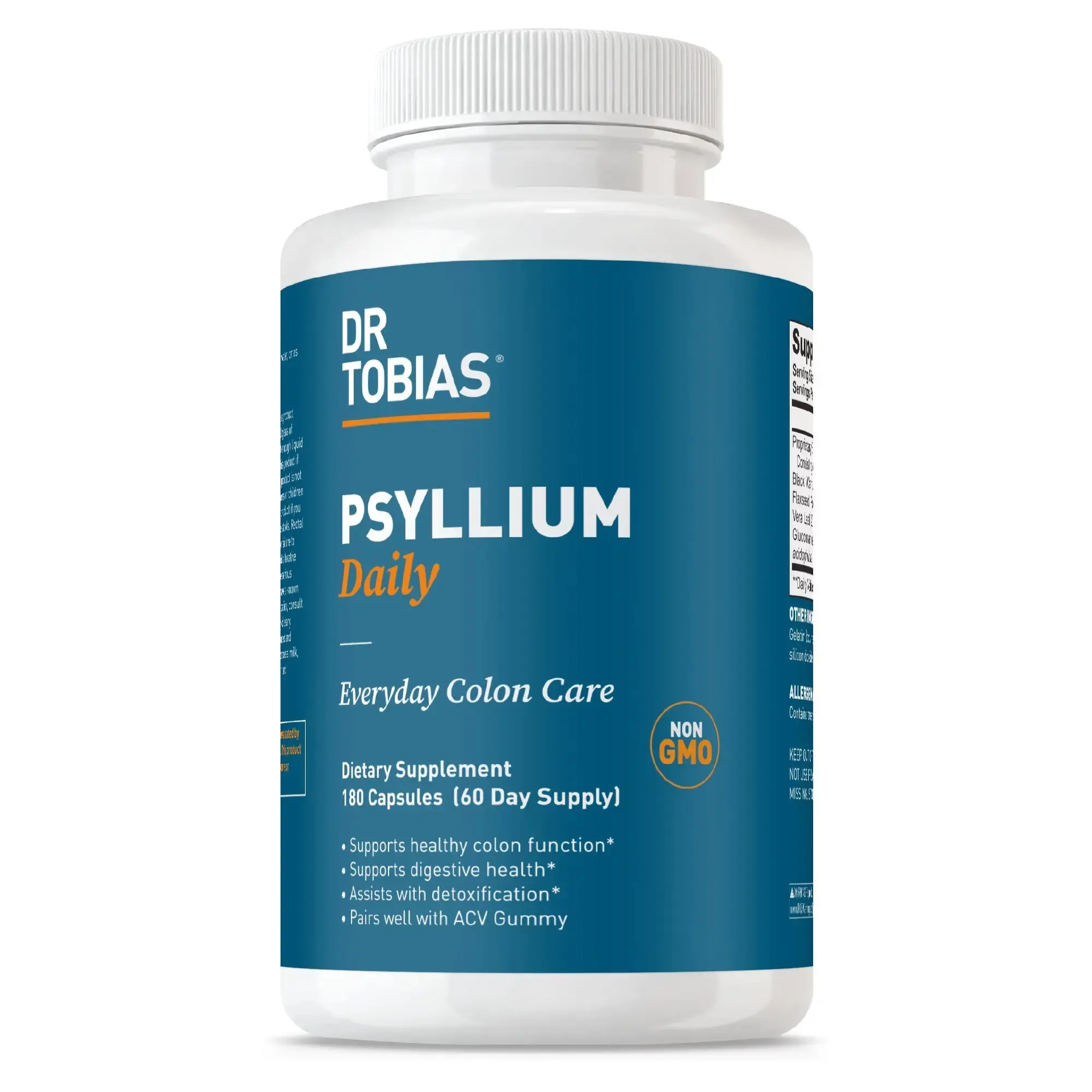 Psyllium Daily Fiber Capsules with Psyllium Husk, Daily Colon Care & Digestive Wellness Support Formula, 180 Capsules