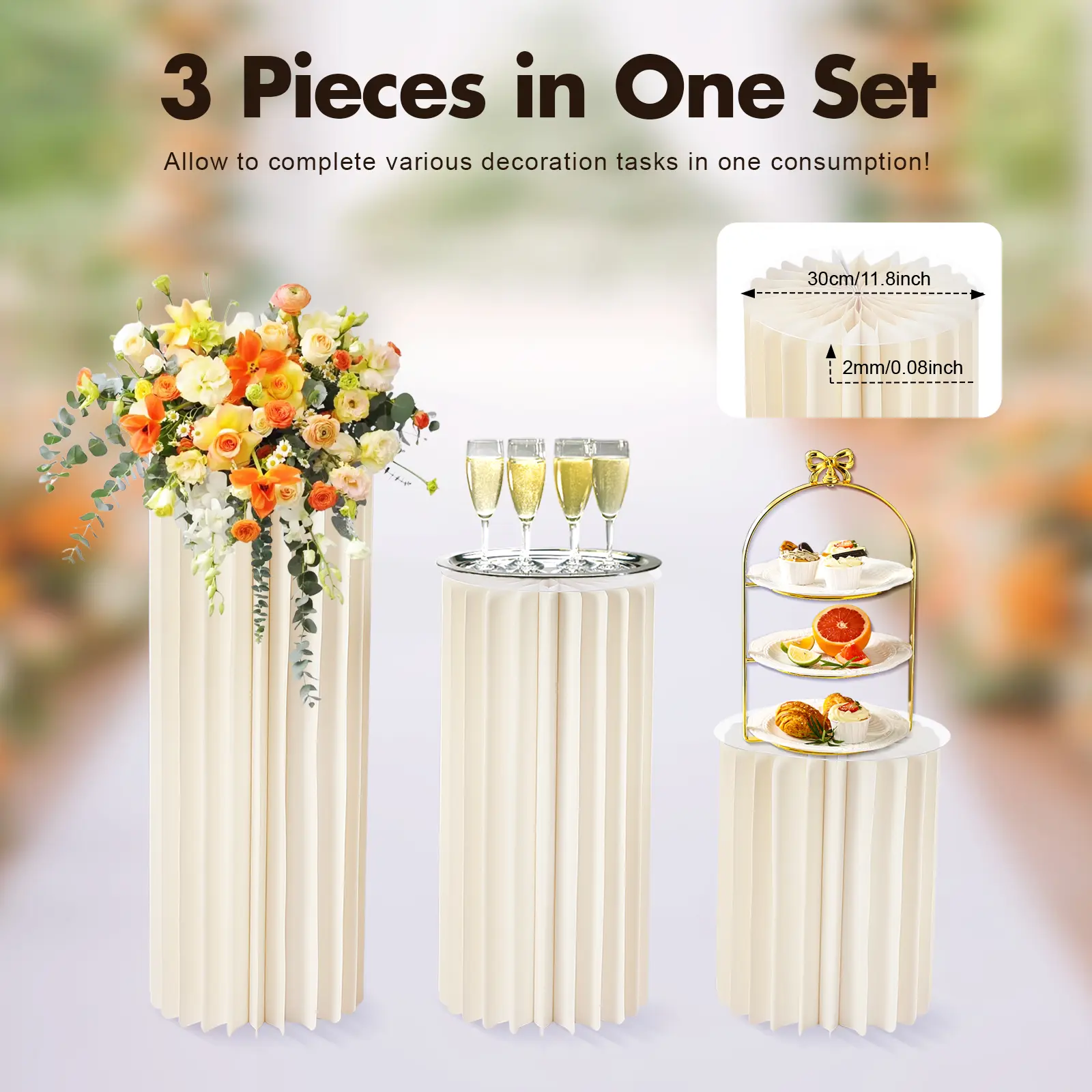 Wedding Centerpieces Cardboard Vases - Set of 3 Flower Vase Flowers Stand for Party Tables Decorations - Elegant Bulk Weddings Decoration Table Cylinder Centerpiece Stands