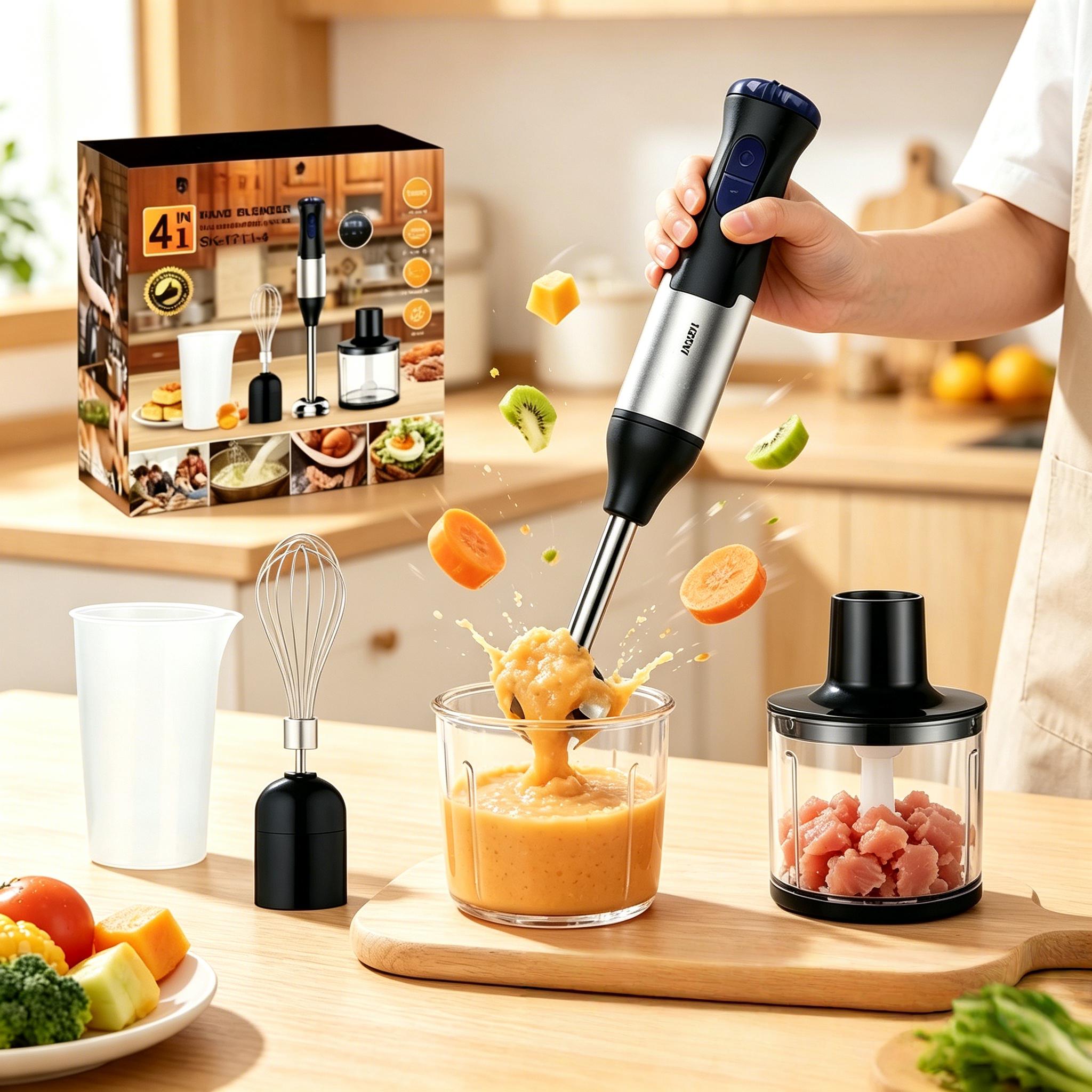 All-in-One Immersion Blender Set for Adult Family Daily Cooking, 110V 60Hz 700W High Watt Electric Blender US Plug Design, Detachable Accessories Easy Washing Multipurpose Tool for Baby Purees Smoothies Juices Kitchen Meal Making