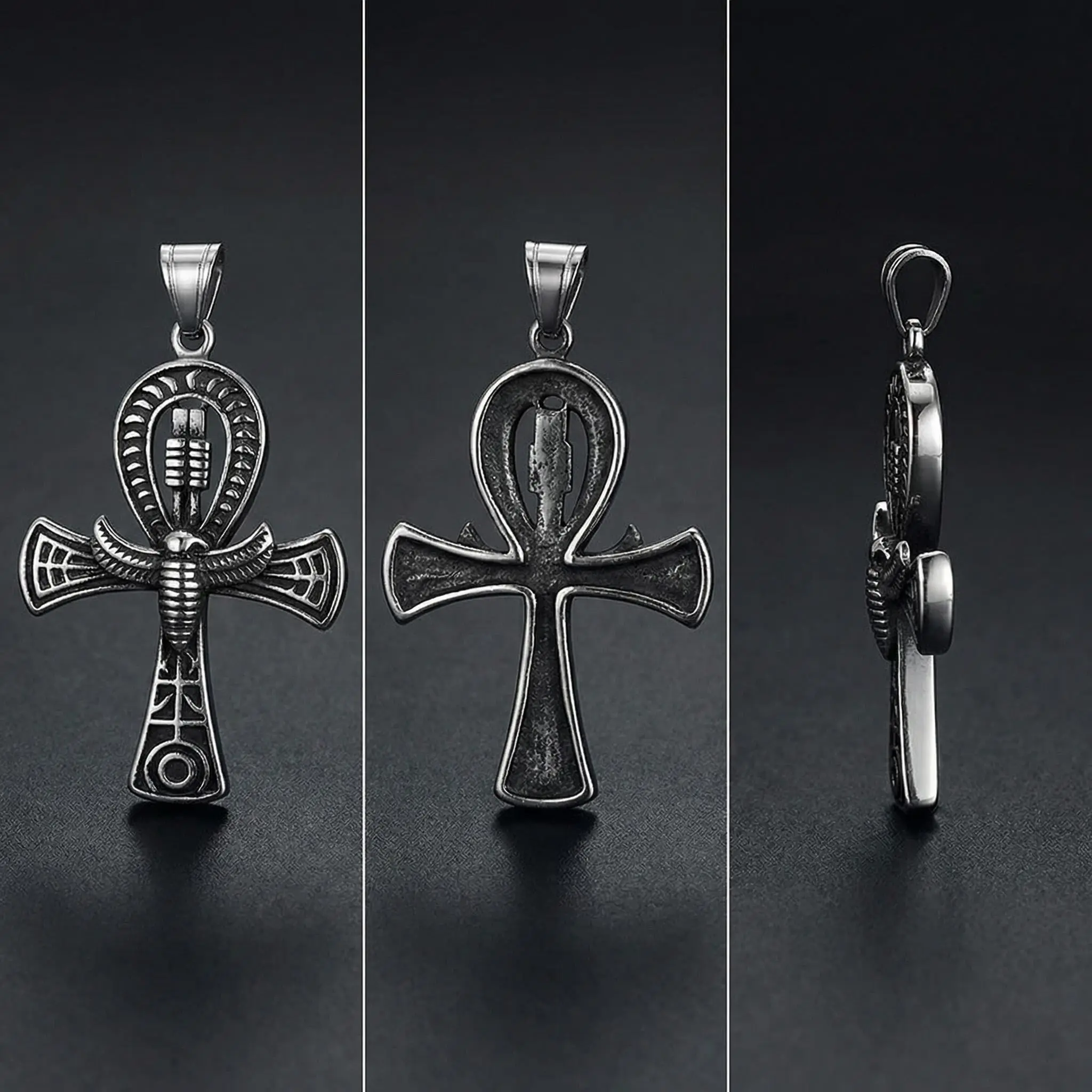 Unisex Exotic Egyptian Ankh Cross Pendant Necklace - Ancient Style, Culturally-Inspired Emblem Jewelry, Titanium Steel & Stainless Steel Retro Accessory (Ankh, Egyptian Necklaces), Ankh Necklaces Necklets