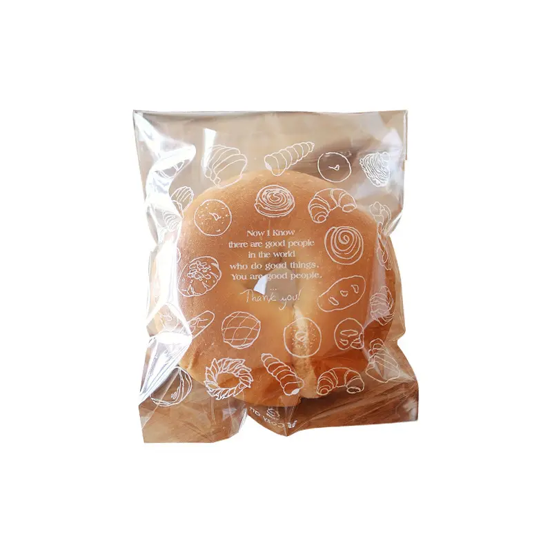 Bread Storage Bag with Ties, 50pcs Clear Bread Packaging Bag, Food Storage Bag for Home Kitchen Bakery, Printed Self Sealing Transparent Pouches, Perfect for Bagel, Croissant, Cookie & Homemade Pastry Packaging