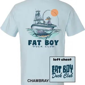 Fat Boy Duck Club Short Sleeve Comfort Colors T-Shirt. Boat Design. Chambray Color