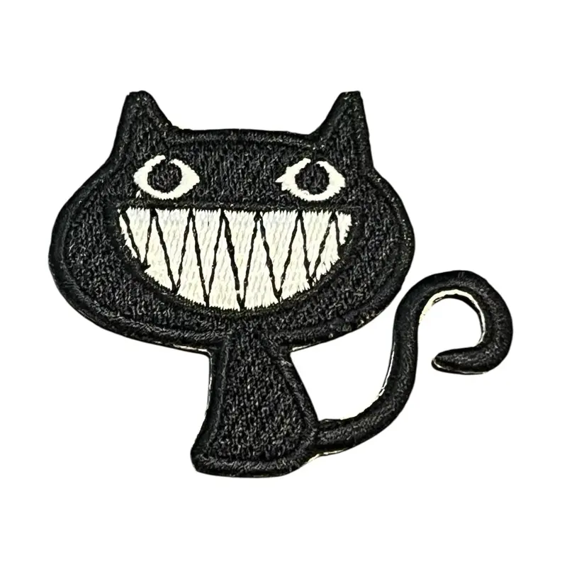 SMILLING BLACK CAT Kitten Pet Animal Feline Kitty Funny Humor Iron-On Patch 6 cm X 5 cm Fun Design for Crafting