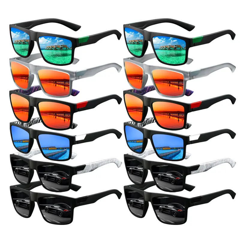 12 pairs of the latest spliced Sports Outdoor Sunglasses, Sporty Eyewear, for both men and women, with multiple colors to choose from. UV400 lenses provide UV protection, while rubber nose pads enhance comfort and prevent slipping