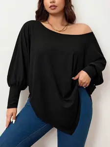 【Plus Size】1 Piece Batwing Sleeve Asymmetric Hem Top, TikTok Viral "Quiet Luxury Oversized", "Effortless Streetwear" & "Casual Classy Fashion" Style, Ultra-Soft Stretchy Fabric & Flow Batwing Silhouette, Perfect for Casual Outings
