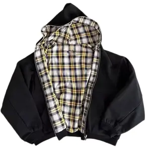 Y2k Fashion Two-in-One Plaid Zip Up long sleeve hoodie for Men and Women Reversible Oversized hooded Sweatshirt with Zipper Pullover, Unisex Casual Jacket ,Womenware Tops for fall and winter