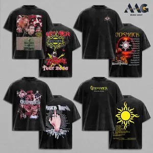 [COLLECTION] Godsmack Rob Zombie Five Finger Death Punch Tour Faceless Tribal Sun Tracklist Heavy Cotton Top, Alternative Hard Rock Nu Metal Band Concert Merch, Vintage Washed Heavyweight Oversized Graphic Tee Men Women Outfit