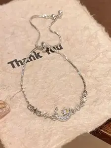 Valentine's Day Gift Energy Silver Color Diamond Star Moon Lucky Bracelet for Girlfriend, Elegant Copper Material, All Seasons Jewelry