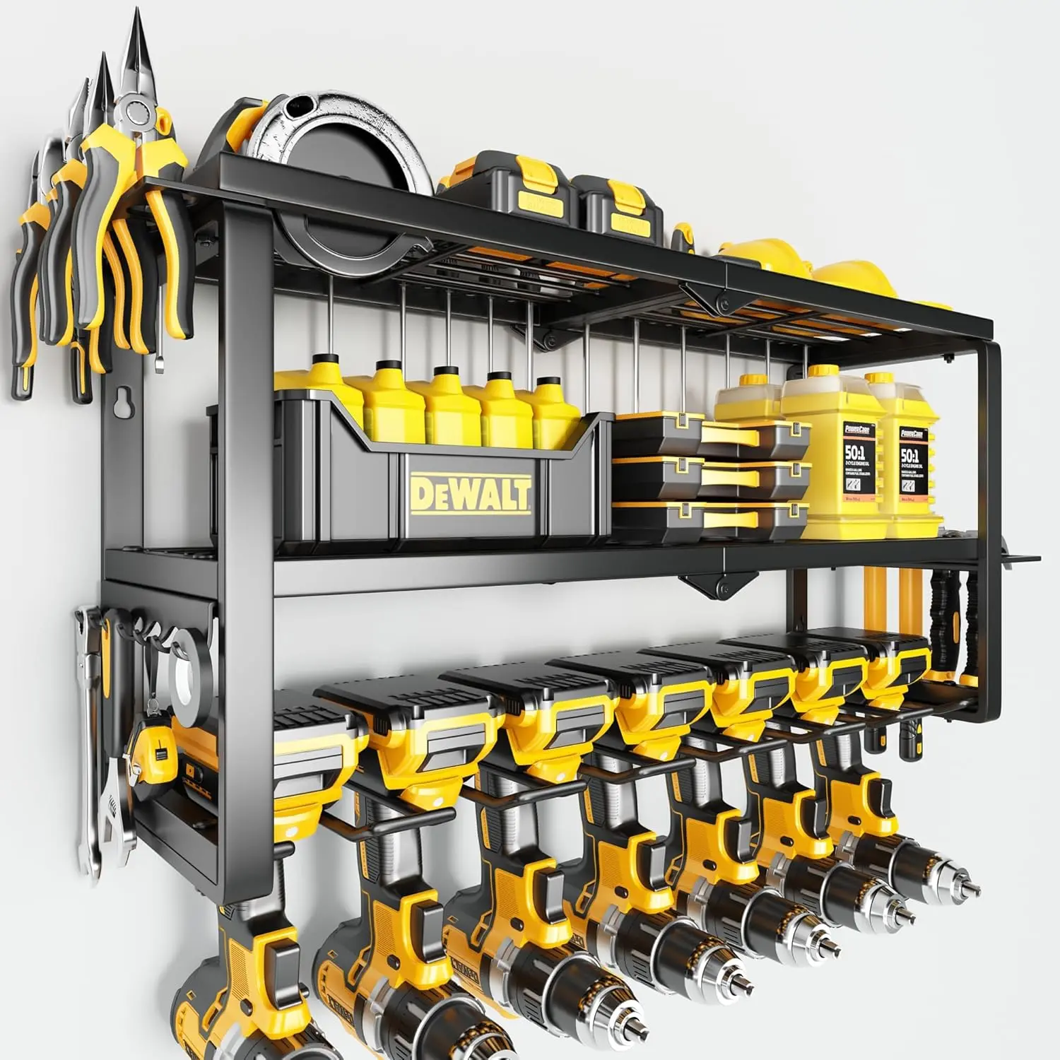 Metal Power Tool Storage Rack – Heavy Duty Drill Holder with Shelf, Wall Mounted Organizer for Workshop, Garage Tool Storage, Construction Tool Organizer tiktokshopspringglowup Yard Tool Rack Yard Tool Rack Yard Tool Rack