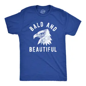 Mens Bald and Beautiful T Shirt Funny Sarcastic Bald Eagle Fourth Of July Party Joke Novelty Tee for Guys Mens Funny T Shirts Cool Vintage Fashion T-Shirt Gift Classic Menswear Patriotic Apparel for Men Funny Royal