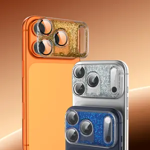 Greenish Glitter Floating Sand Lens Case for iPhone 17Pro and Pro Max, Snap-On Camera Lens Cover Includes HD Lens Protectors, Anti-Scratch Cap, Easy Lock Design Decorative accessories for iPhone 17