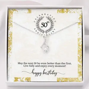 Customized 50th Birthday Gift for Her Dainty 50th Birthday Jewelry Gift for Women 50th Birthday Present Gift for Her 14kt White Gold Necklace Gift On Xmas, Anniversary