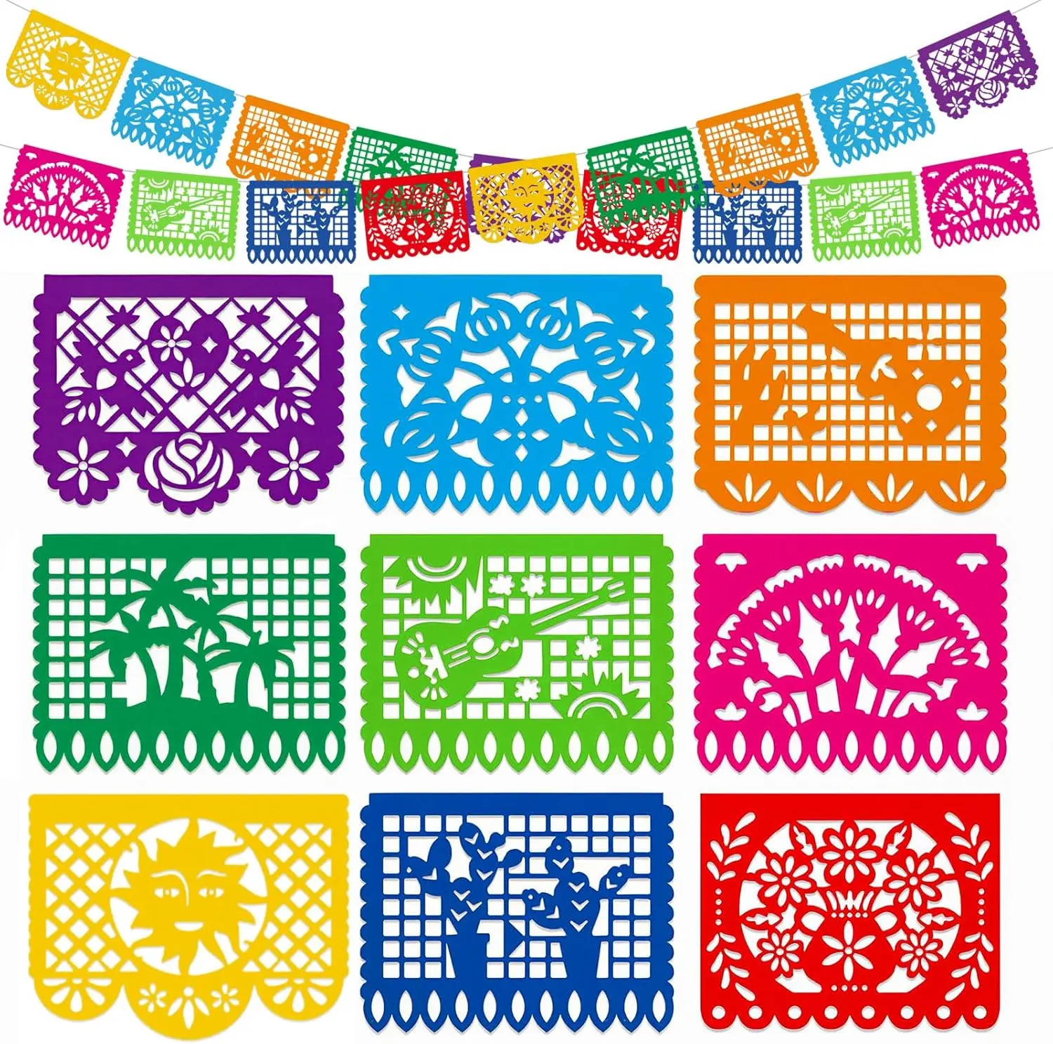 Flag Day Party Decorations  18ft Plastic Papel Picado Banner | Vibrant Mexican Fiesta Garland for Birthdays & Celebrations
