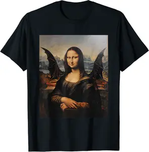 Funny Mona Lisa Bat Wings Halloween Men Women T-Shirt - Jacobpatte Shop W96B0D9Z9FH7X