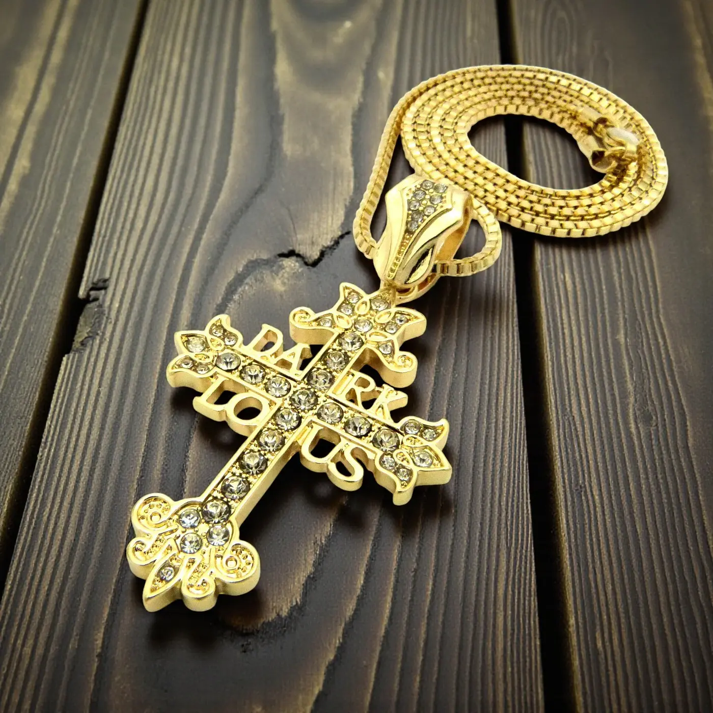 MaxBling81 Men's Dark Lotus Cross Necklace, Elegant Plated Brass Pendant with CZ Accents on an 18-24 Inch Box Chain, Male Fit for Daily Wear, Cubic Zirconia Chain, Brass Metal