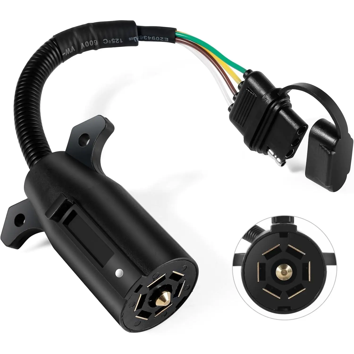 Premium 7 Pin to 4 Pin Trailer Adapter, Waterproof 7 Pin Round to 4 Pin Flat Trailer Plug Adapter, 11.6 Inch 7 Way Round to 4 Pin Trailer Wiring Connector Provides More Flexible Installation