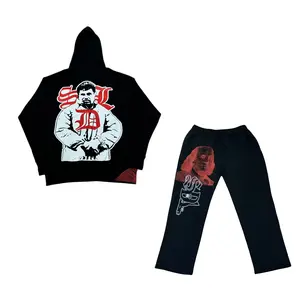 ALL OVER PRINT Unisex SDL x CHAPO Zip Hoodie and Sweatpants Full Set, Black Red Streetwear Outfit, Y2K Matching Set, Trendy 2026 Look