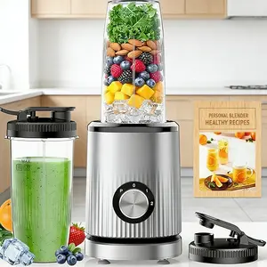 Portable Personal Blender, Mini Electric Smoothie Blender with 2PCS 24oz Travel Cups & Extra Lids, Multifunctional USB Rechargeable Juicer Mixer for Shakes, Juices, Baby Food & Nutrition Drinks